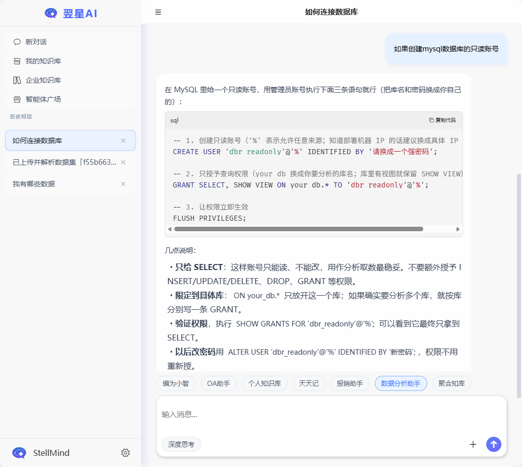数据库只读账号创建